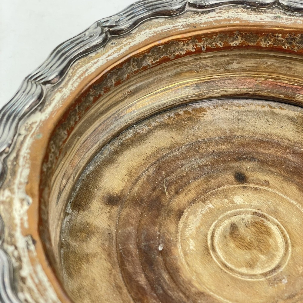 Antique Silver Plated & Oak Bottle Coaster 15.5cm