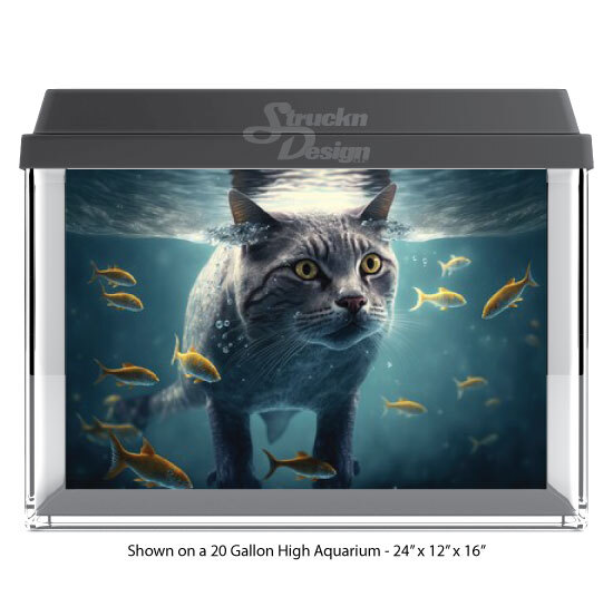 Cute Grey Cat Swimming Polyester Fish Tank Glass Backdrop Aquarium Background