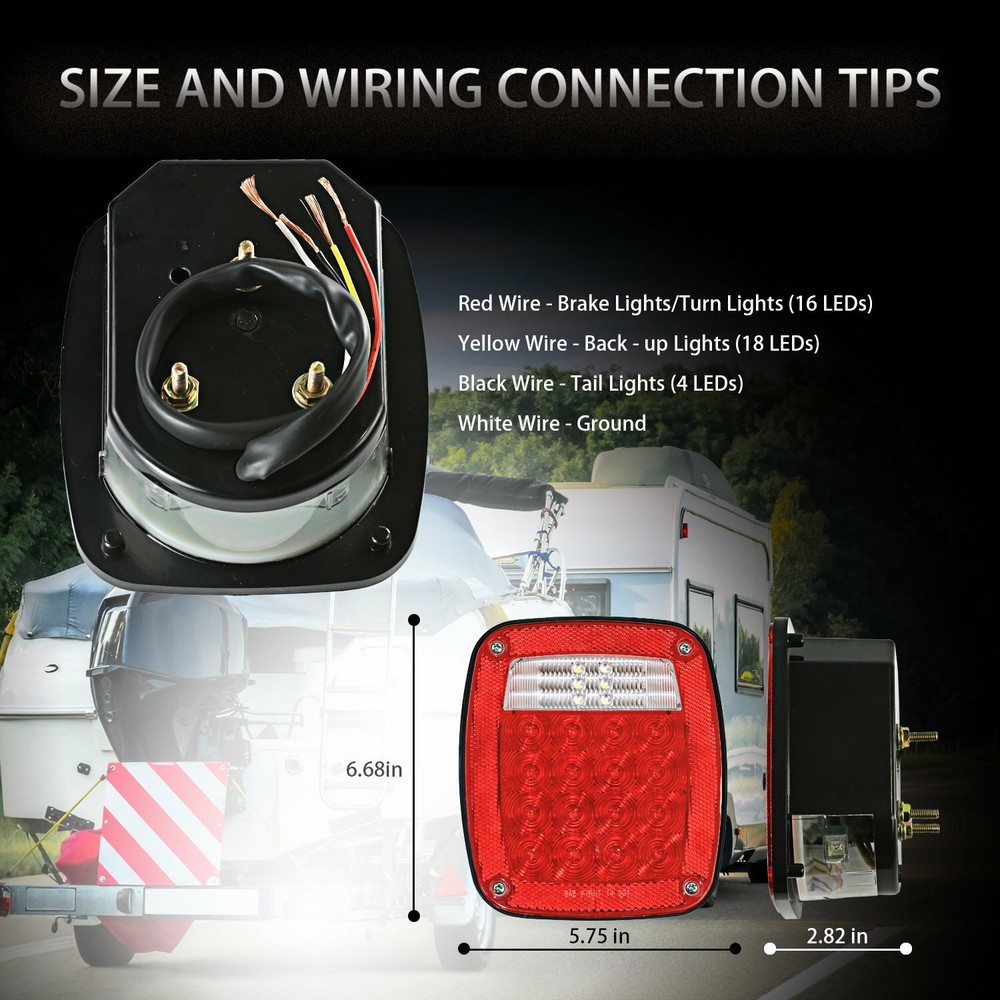 2 Pack Universal Square 12V Combination 38 LED Signal Tail Light DOT trailer