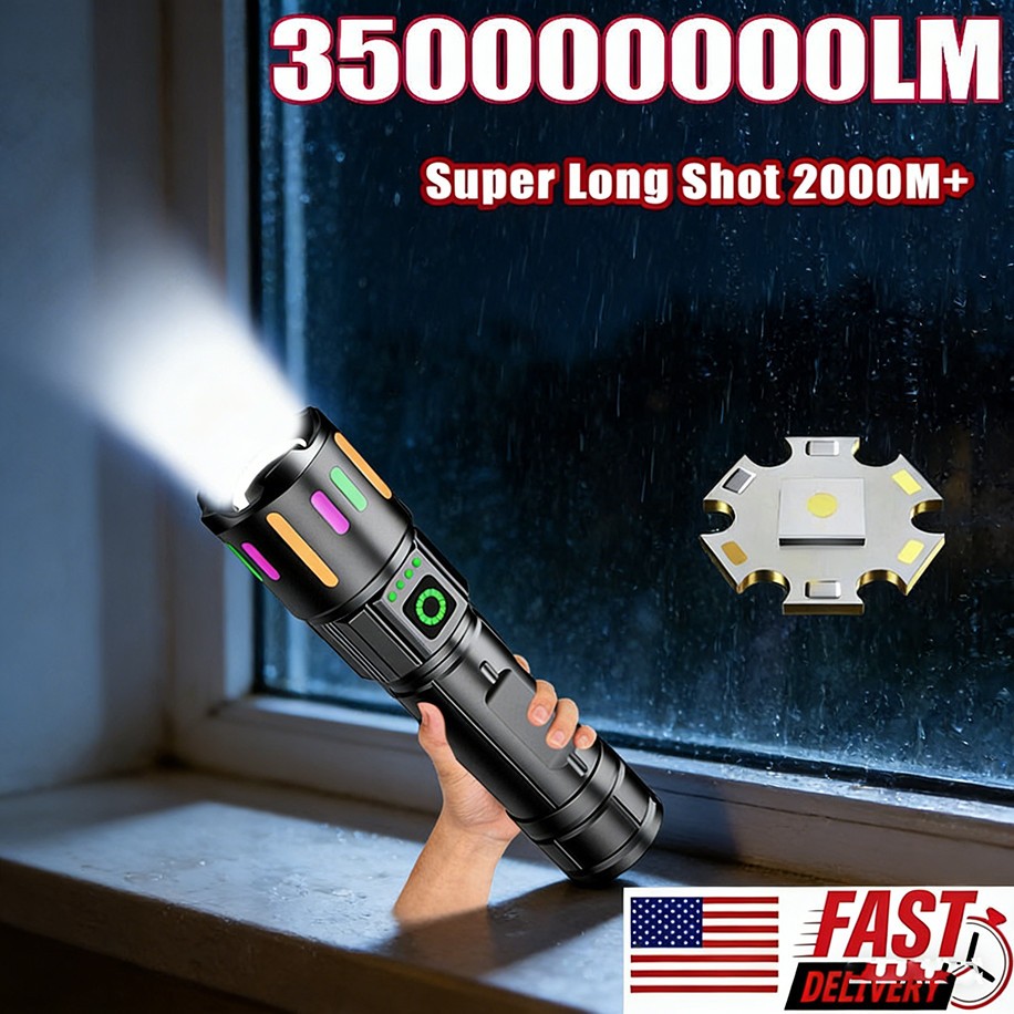 350000000 Lumen Super Bright LED Tactical Flashlight Rechargeable Work Light%%#