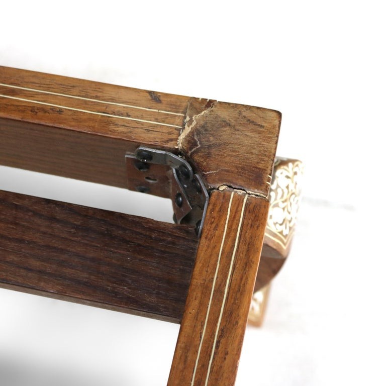 Moorish Style Inlaid Walnut Bench with Floral Pattern 20thC
