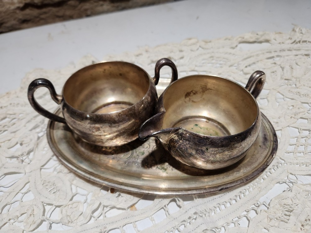 vintage silver plate cream and sugar set