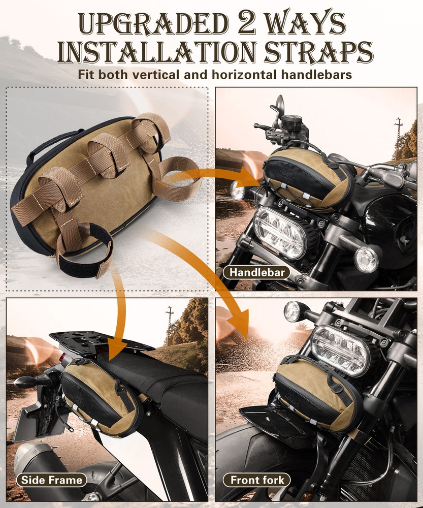 Handlebar Tool Bag Oil-Waxed Canvas Motorcycle Front Fork Saddle Storage Pouch