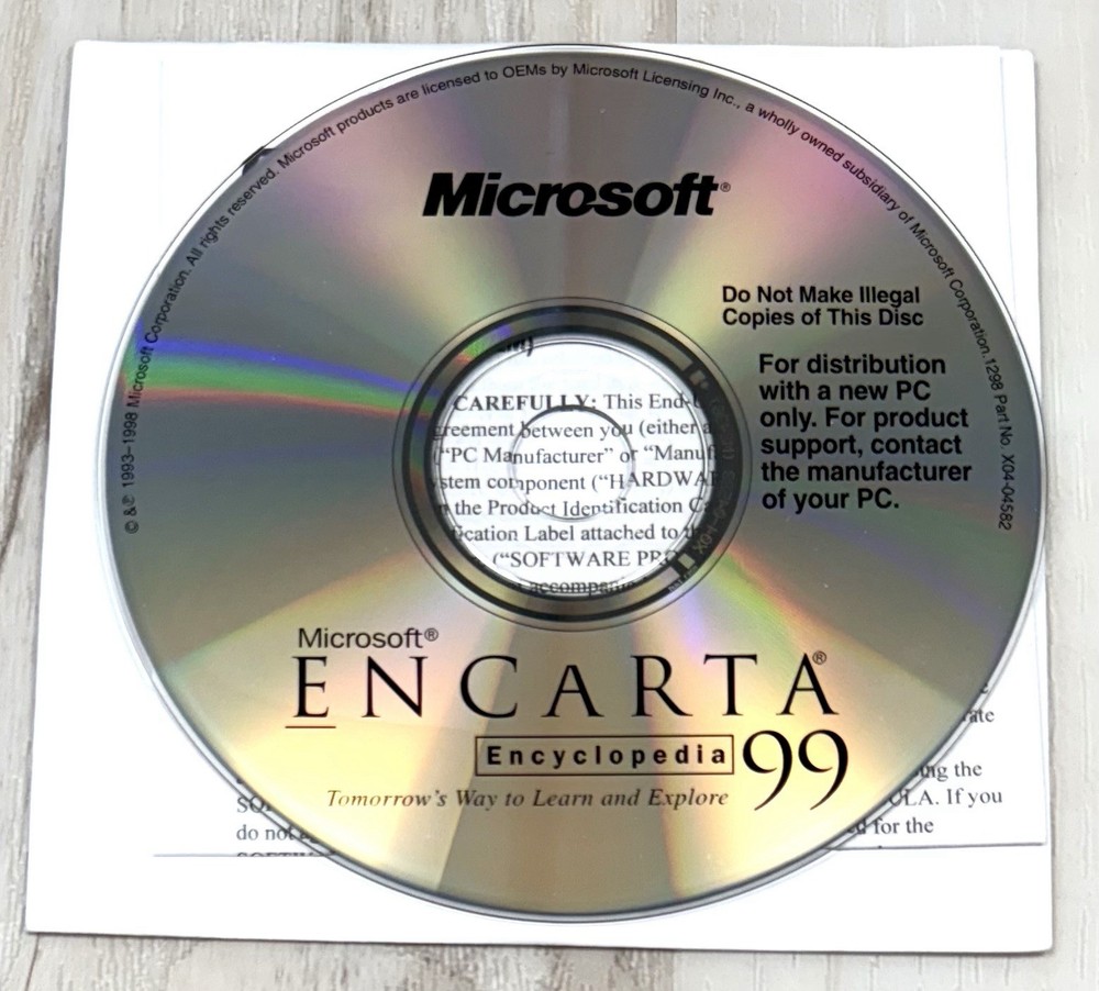 Microsoft Encarta 99 Encyclopedia Windows PC Software CD-Rom 1998 DISC ONLY