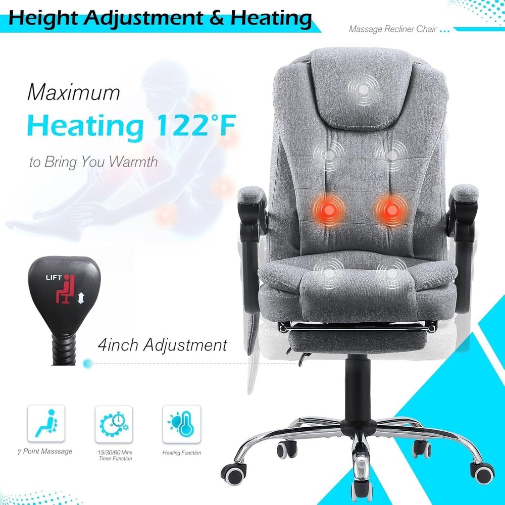 Ergonomic Office Chair Fabric Reclining with 7 Massage Points & Heat Function