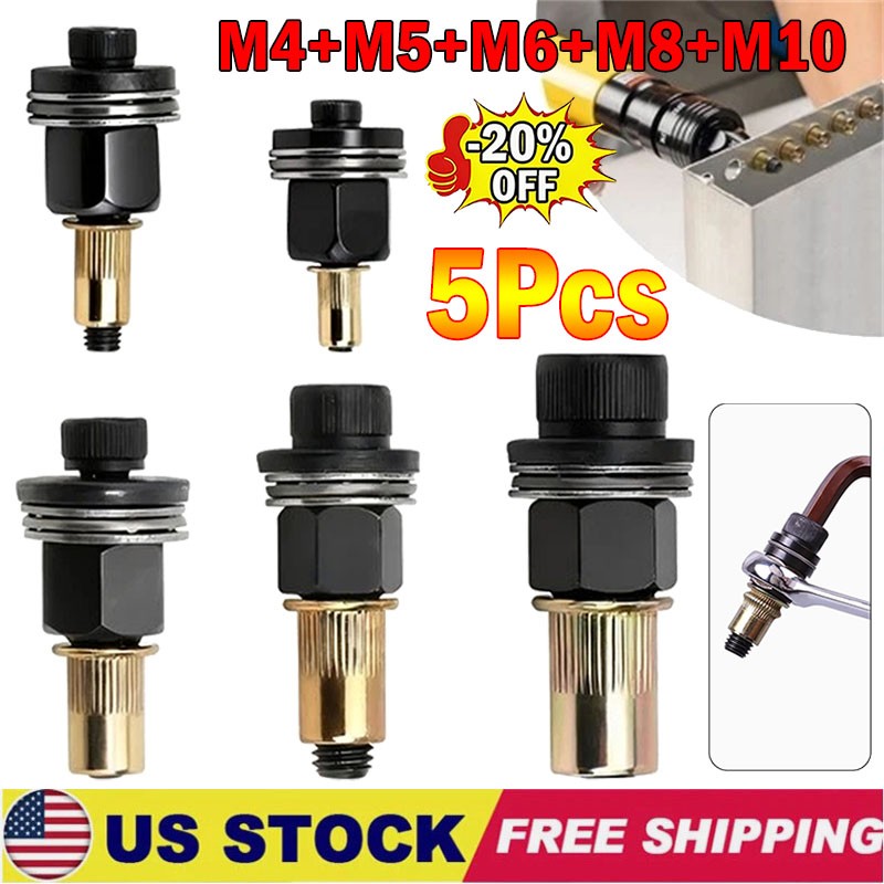 5Pcs Manual Rivet Nut Tool Adapter Carbon Steel Flat Head Threaded Insert Nuts