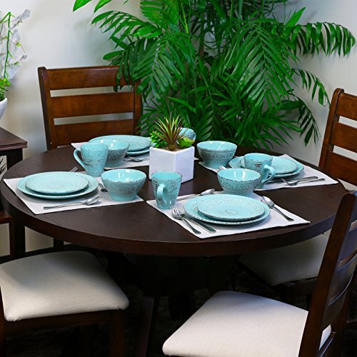 Embossed Stoneware Ocean Dinnerware Dish Set, 16 Piece, Turquoise
