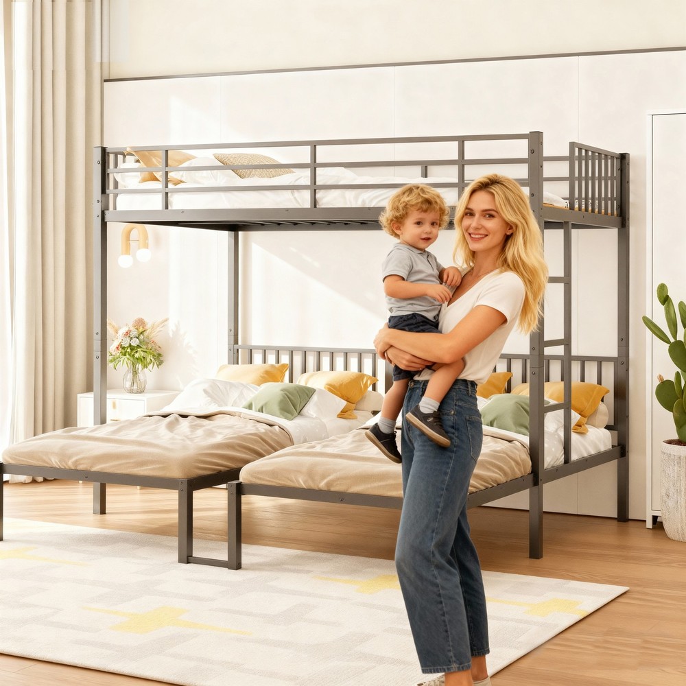 Black three-layer metal bed(This product comprises two parcels. This link corr