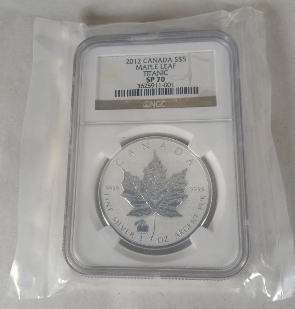 2012 Canada S $5 Maple Leaf Titanic SP 70 Apmex Graded Silver Coin