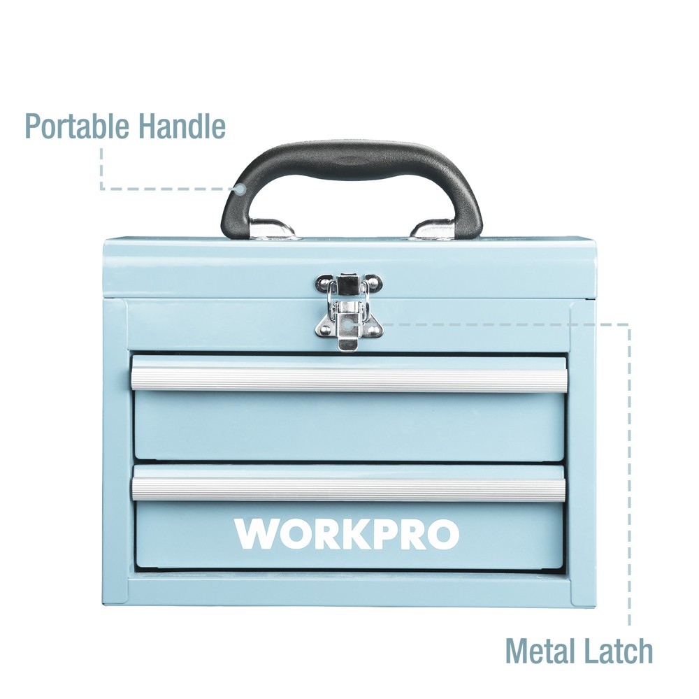 WORKPRO Portable Mechanic Metal Tool Chest Tool Box 2 Drawers Ball Bearing Slide