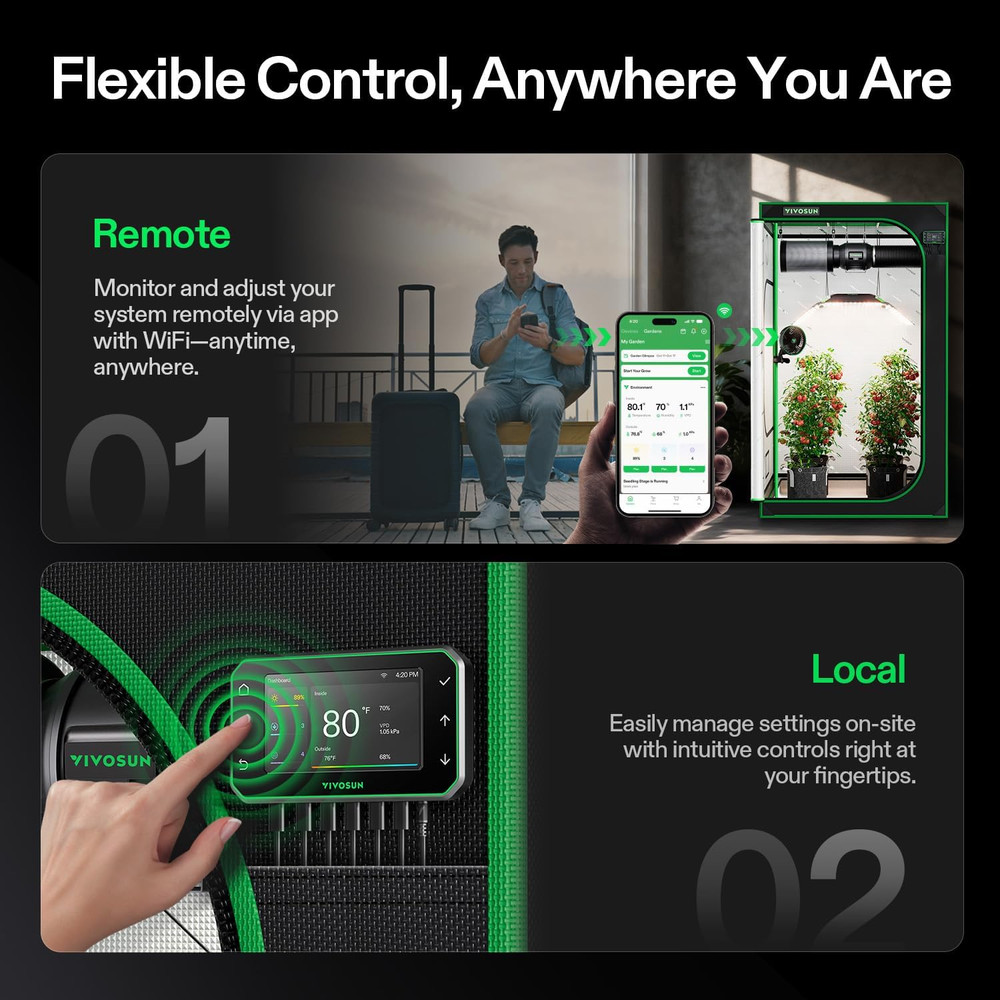 T4 4" Inline Duct Fan & Temperature Humidity Controller, E42A+ Wifi-App Control