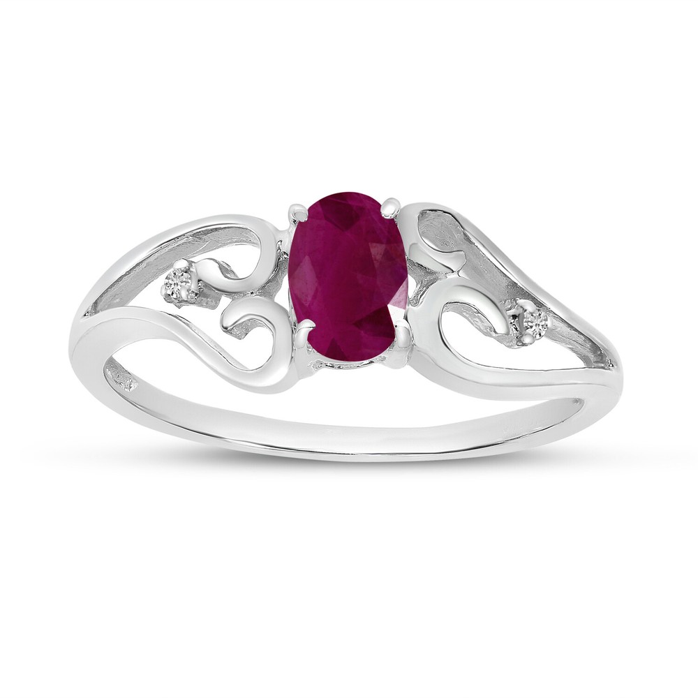 10k White Gold Oval Ruby And Diamond Ring