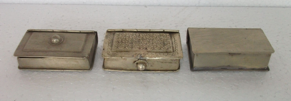 3 Pc Vintage White Metal Book Shape Handcrafted Compartment Betel Nut Boxes
