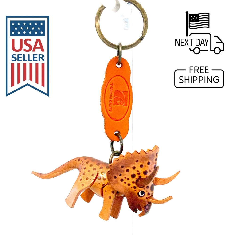 Triceratops Handmade Leather Keyring