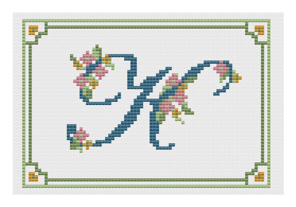 Cross Stitch Sampler Kit or Pattern - Florashell - Alphabet Letter K