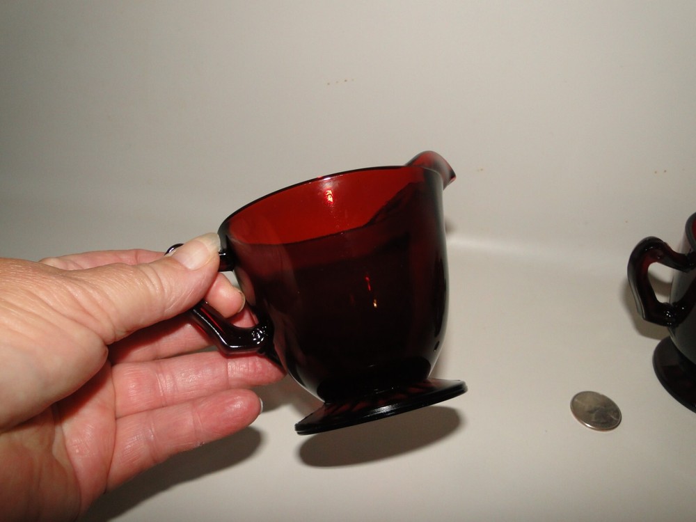 Hocking ROYAL RUBY RED FOOTED CREAMER & SUGAR, 3 1/4" Tall