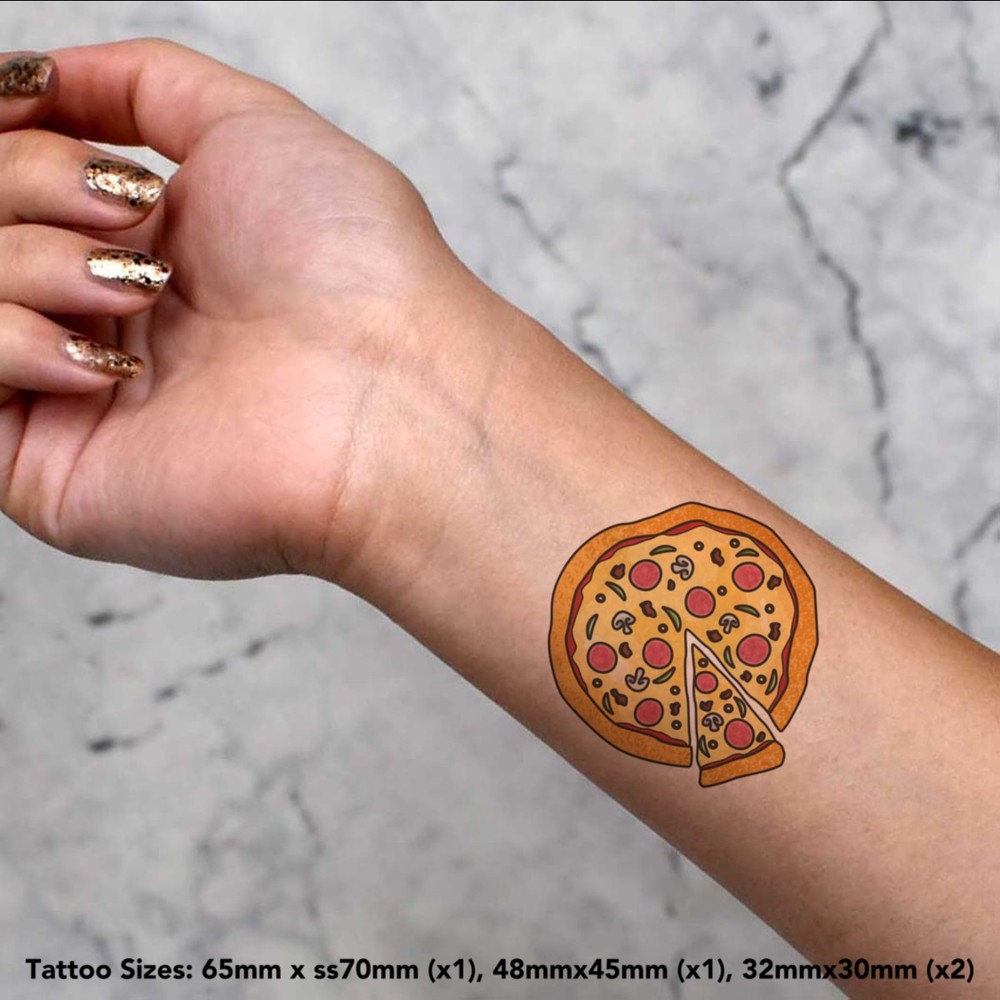 4 x 'Pizza' Temporary Tattoos / Transfers (TO00007491)