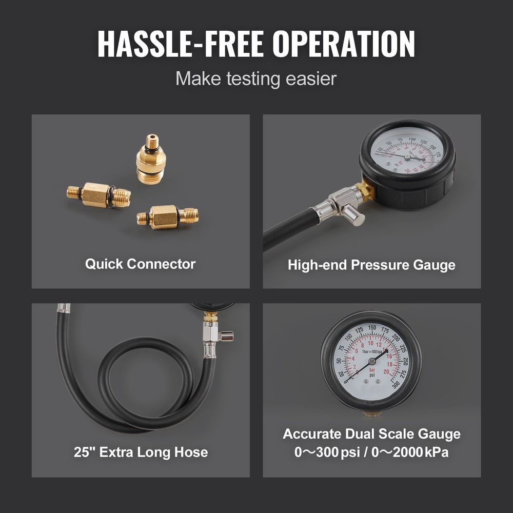 Compression Tester Kit Petrol Engine Cylinder Gauge Tool Automotive 9 PCS