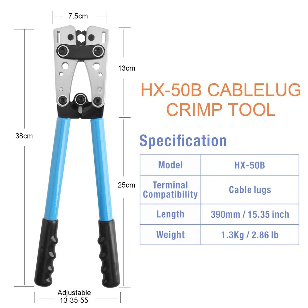 Cable Lug Crimping Tool 6-50mm² Wire Plug Crimper Battery Terminal Connector Kit