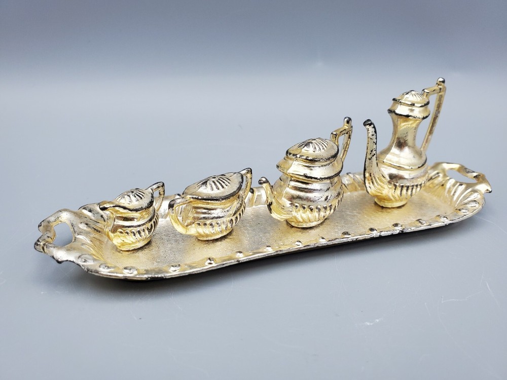 Antique Silver Toned Tea Set - 5 Pieces - Miniature