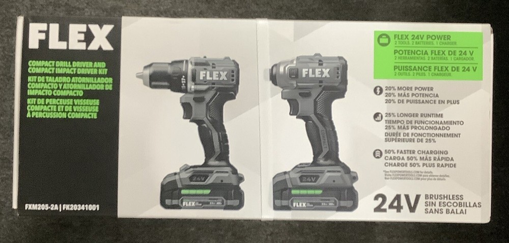 Flex FXM205-2A 24V Compact Drill Driver and Compact Impact Driver 4-Combo Kit