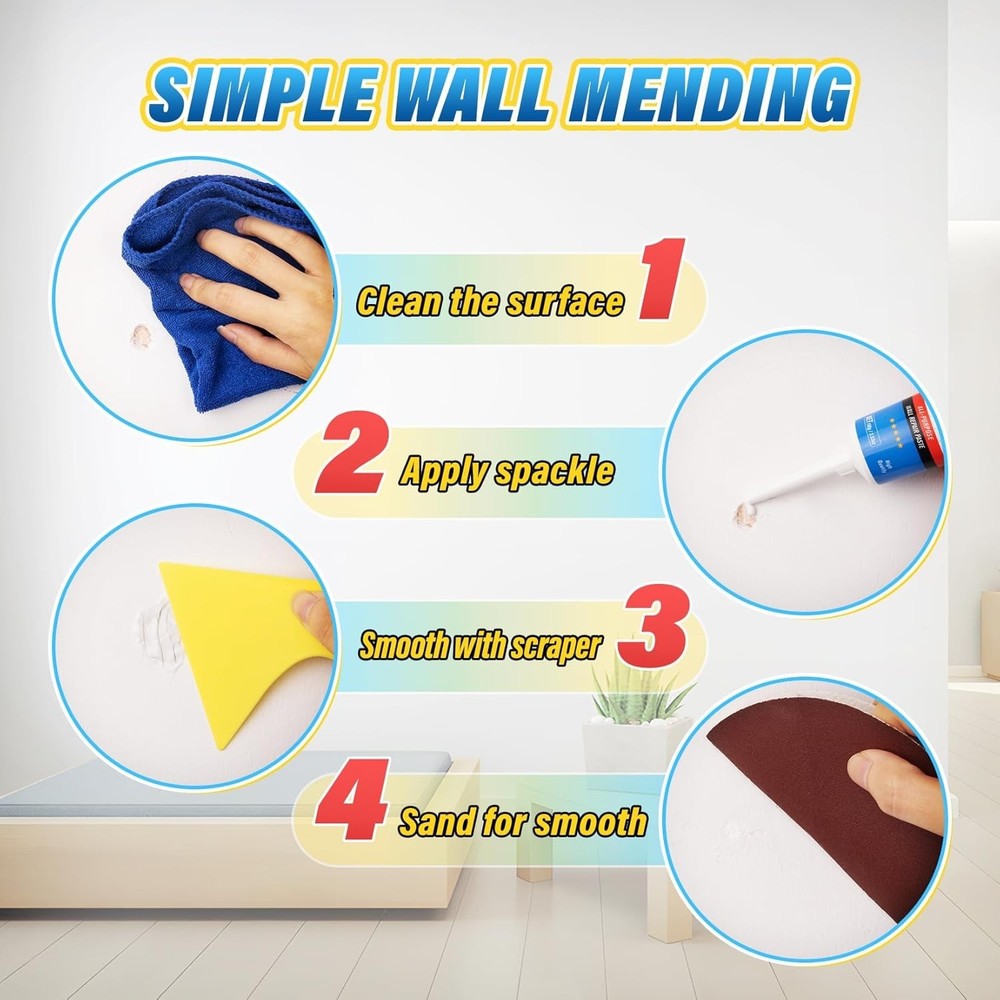 Complete 9 Pack Wall Repair Kit: Fast-Drying Spackling Paste & Application Tools