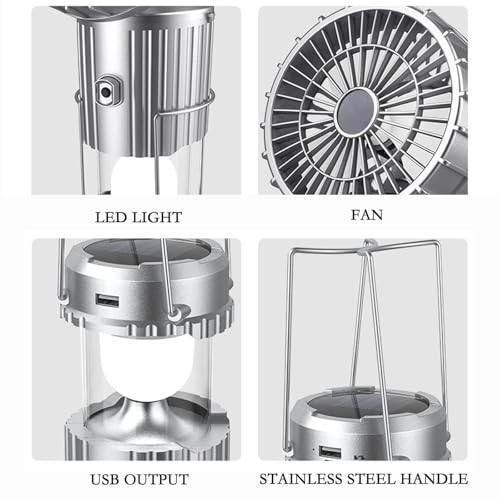 Camping Lantern with Fan, Flashlight Lantern Collapsible-USB Silver