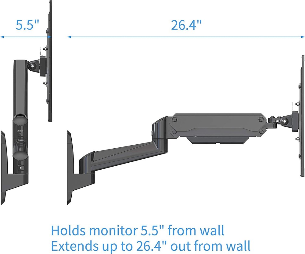 SHOPPINGALL Fully Adjustable Single Gas Spring Wall Mount LCD with Swing Arm for