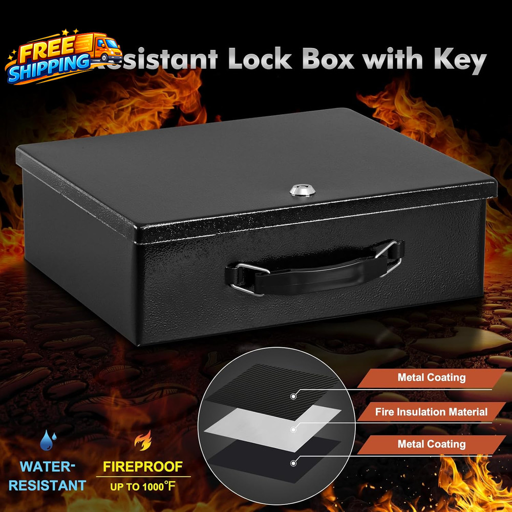 Fireproof Document Box with Key Lock Small Lock Boxes for Personal Items Fire