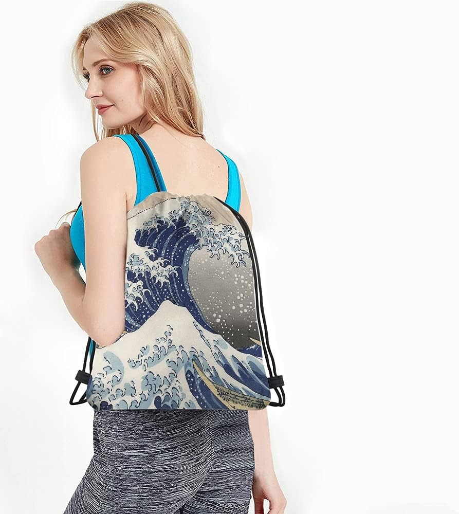 Japanese Style Wave Drawstring Backpack Bag The 14x16.9 Inch, Multi-a208
