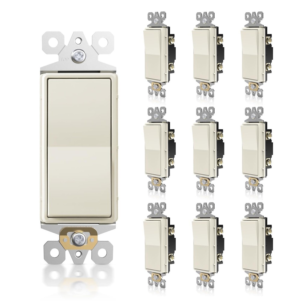 Decorator Wall Light Switch, 15Amp Single Pole On/Off Paddle Switch, Self-gro...