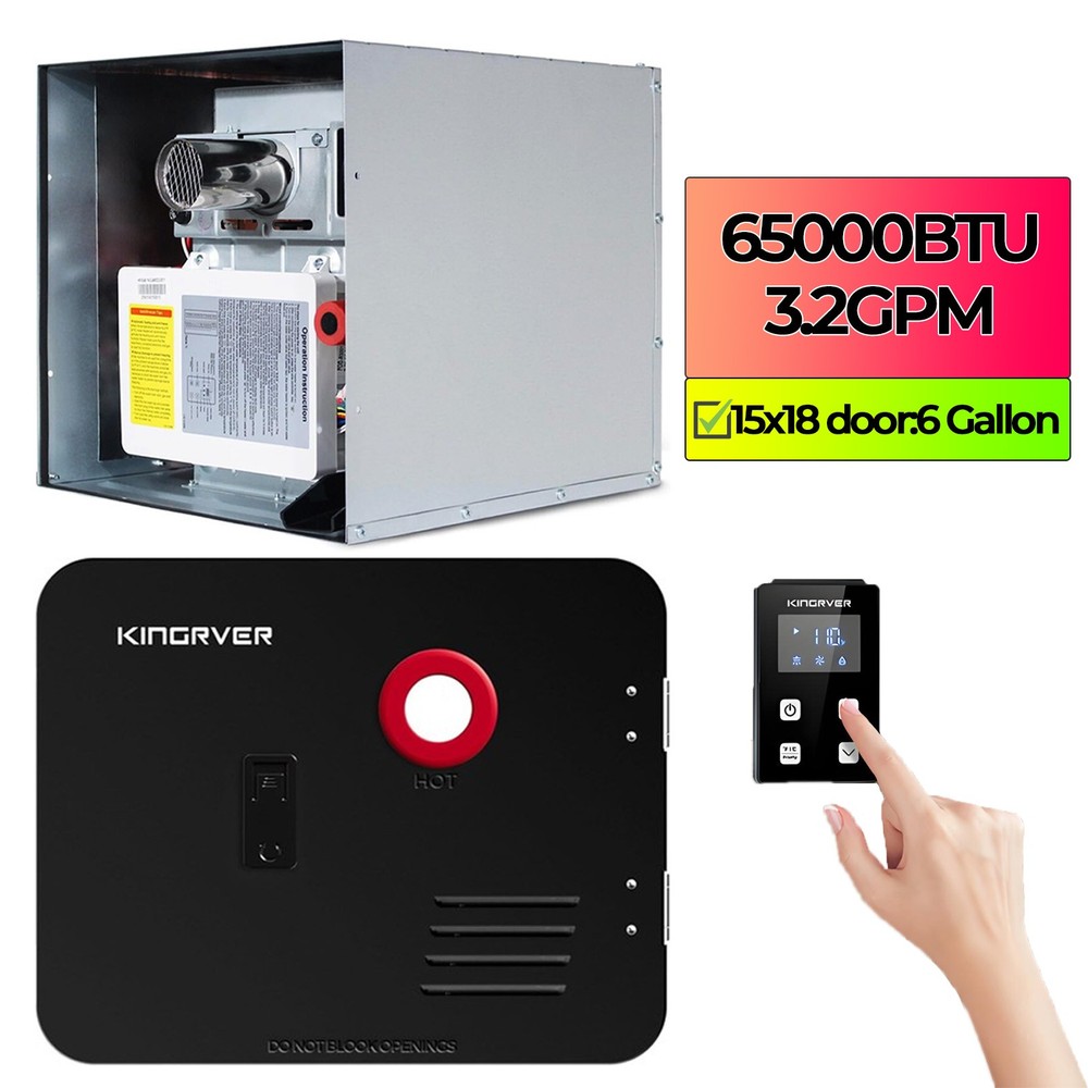 KINGRVER RV Tankless Water Heater Propane Gas 3.2GPM 65000BTU with Controller