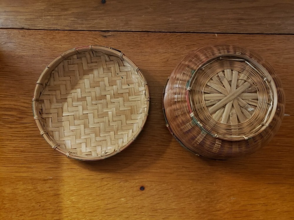 Circa 1930s/1940s Woven Wicker Lidded Sewing Basket