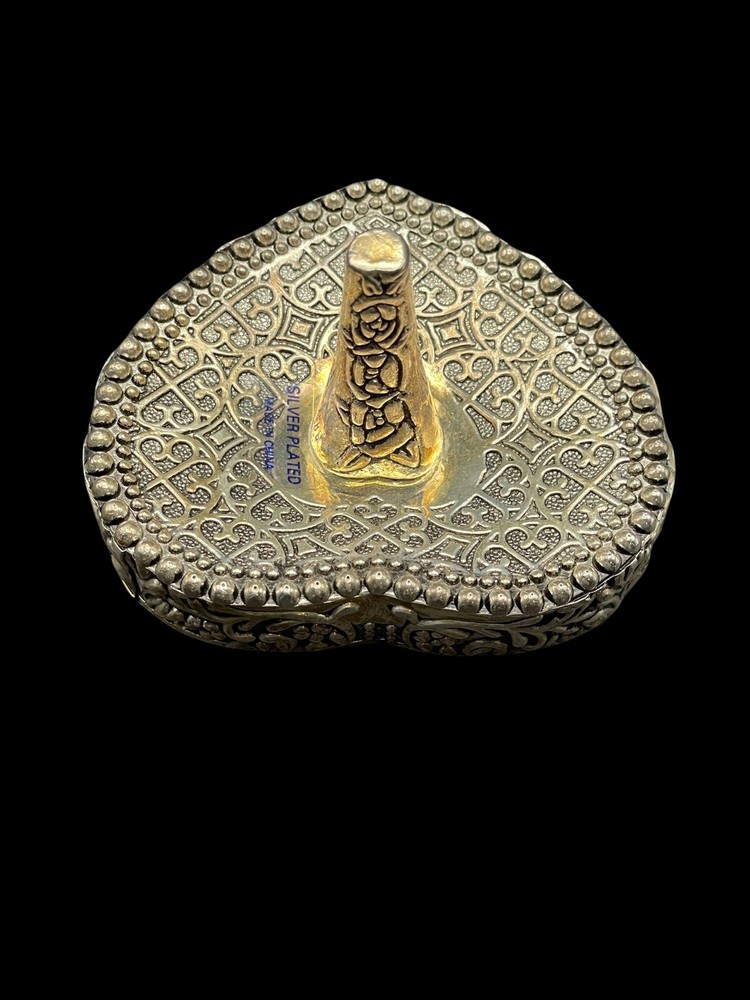 Silver Plated Heart Shaped Rose Design Ring Holder Trinket Dish