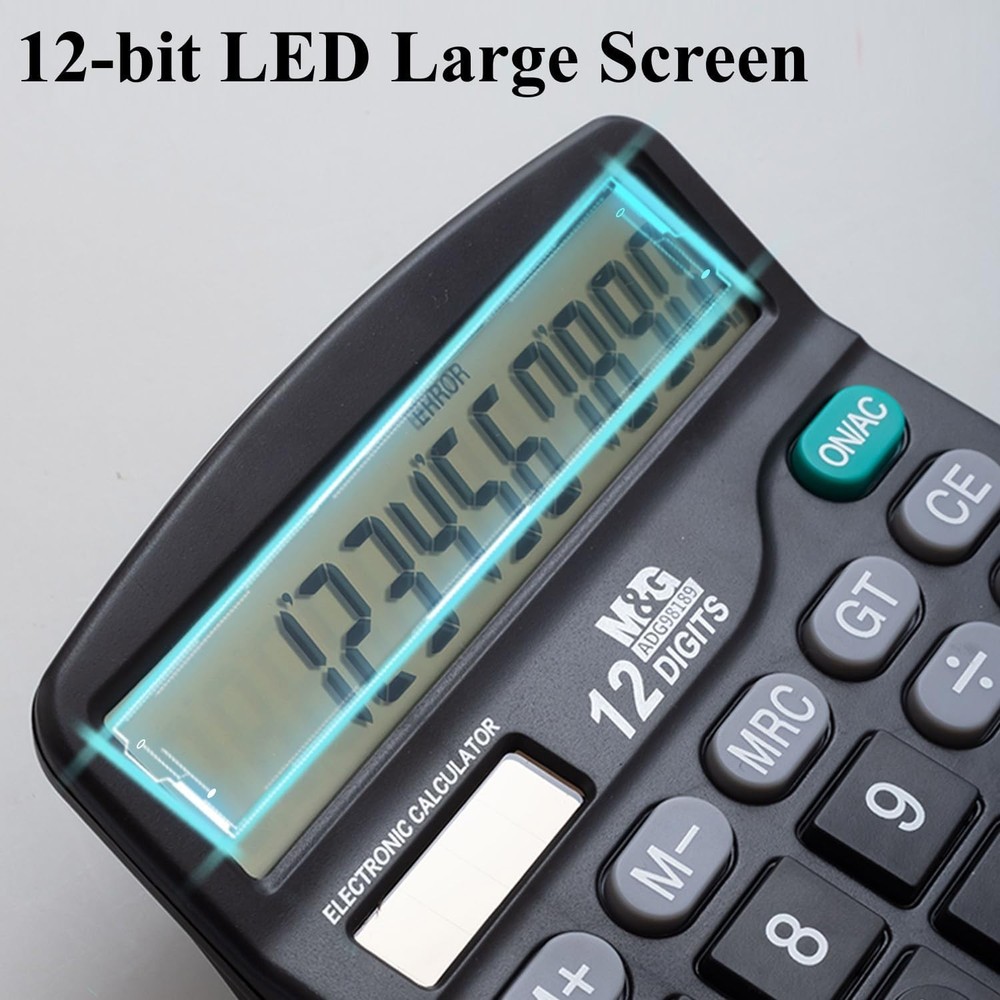 Advanced 12 Digit Big Button Office Calculator - Dual Solar & Battery Power