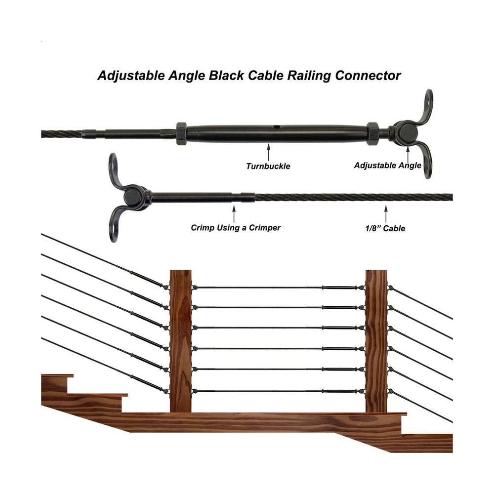 Black Cable Railing Hardware Kit, for 1/8 Cable Railing System for Wood Posts...