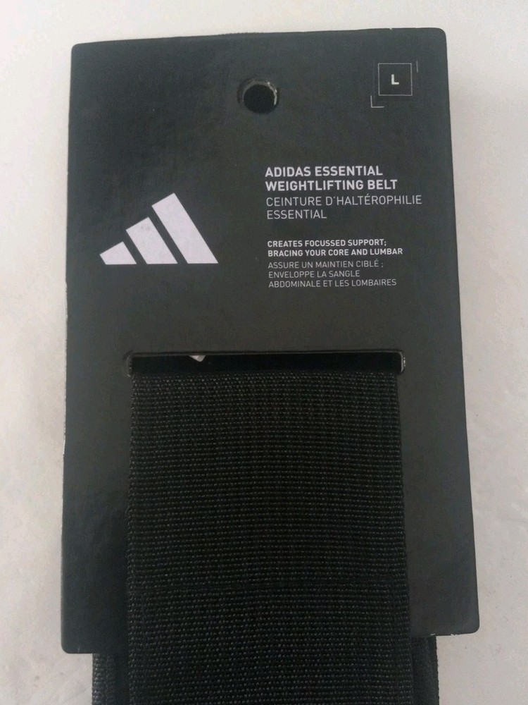 Adidas Essential Black Weight Lifting Belt  Strength Training Back Support (L)