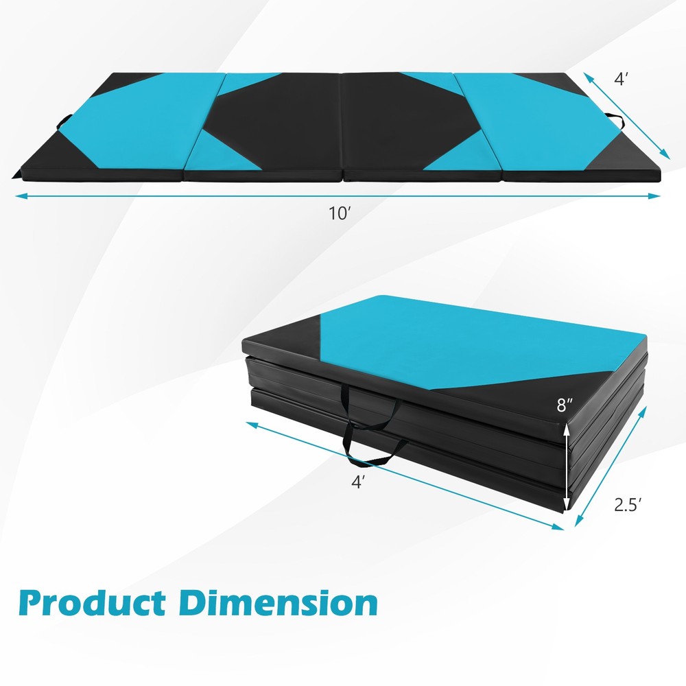 10' x 4' x 2" 4-Panel Folding Gymnastics Exercise Mat w/ Hook & Loop Fasteners