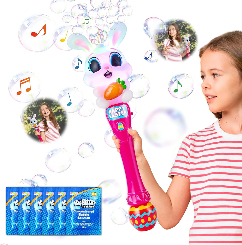 Sloosh Easter Bunny Bubble Wand for Kids Ages3+, Light Up Automatic Bubble Maker