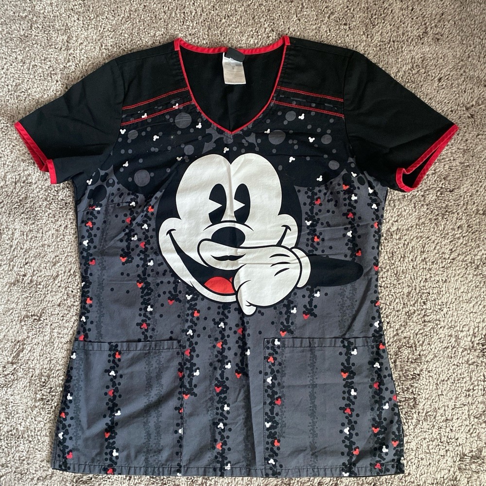 Black And red Disney  Mickey Mouse Scrub Top Size Small