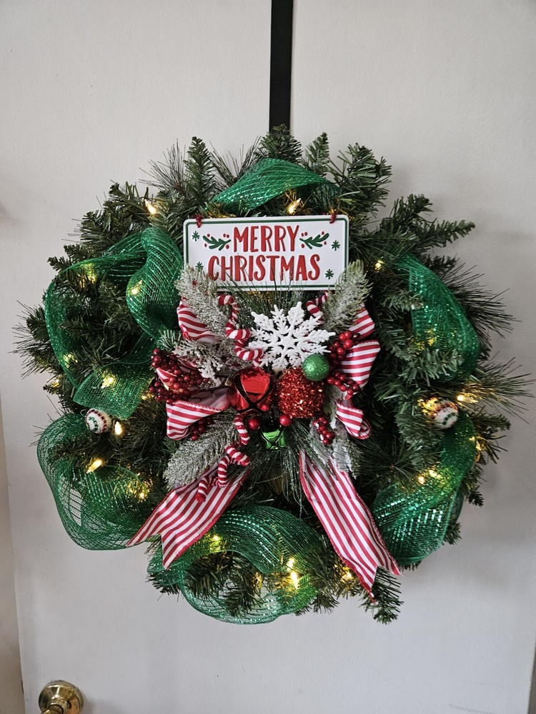 Christmas Wreath Pre-Lit Red, Green, & White