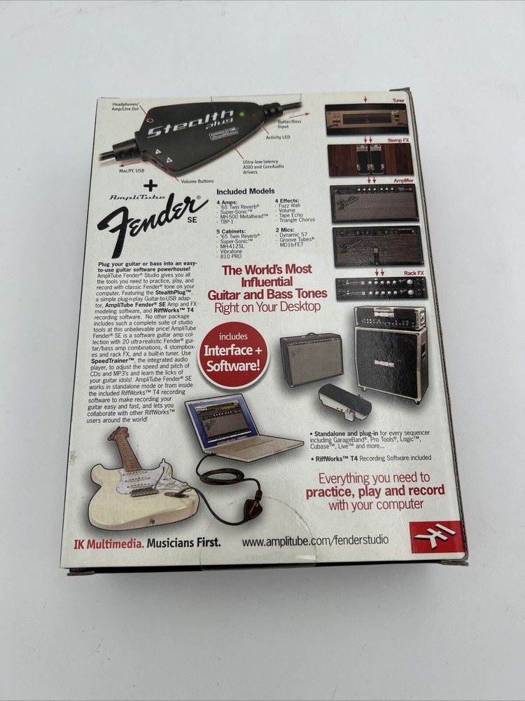Fender Amplitude Studio IK Multimedia Stealth Plug Guitar Interface - New Sealed