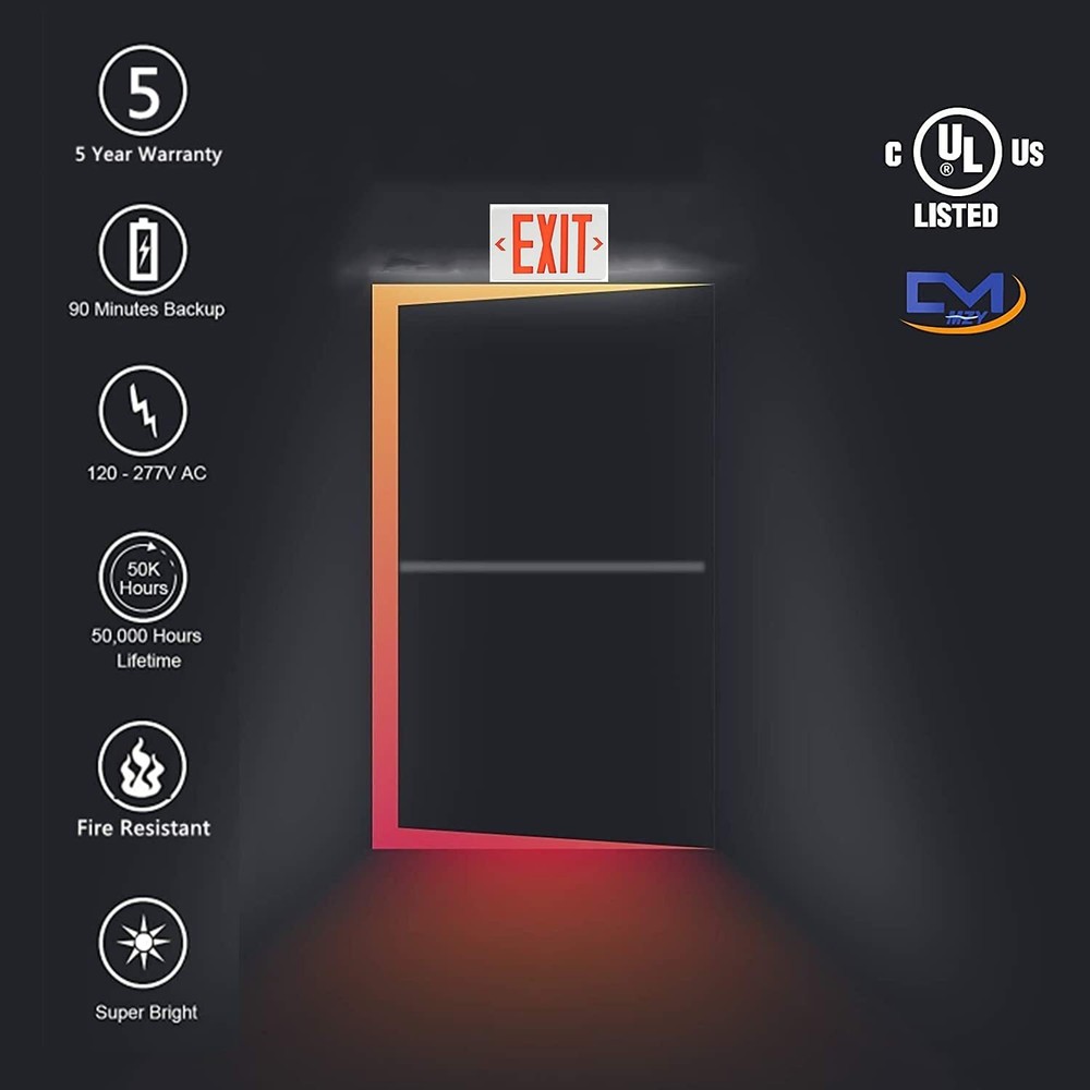6PACK Red Exit Sign Emergency Exit Light Double Face 90mBattery Backup UL 94V-0