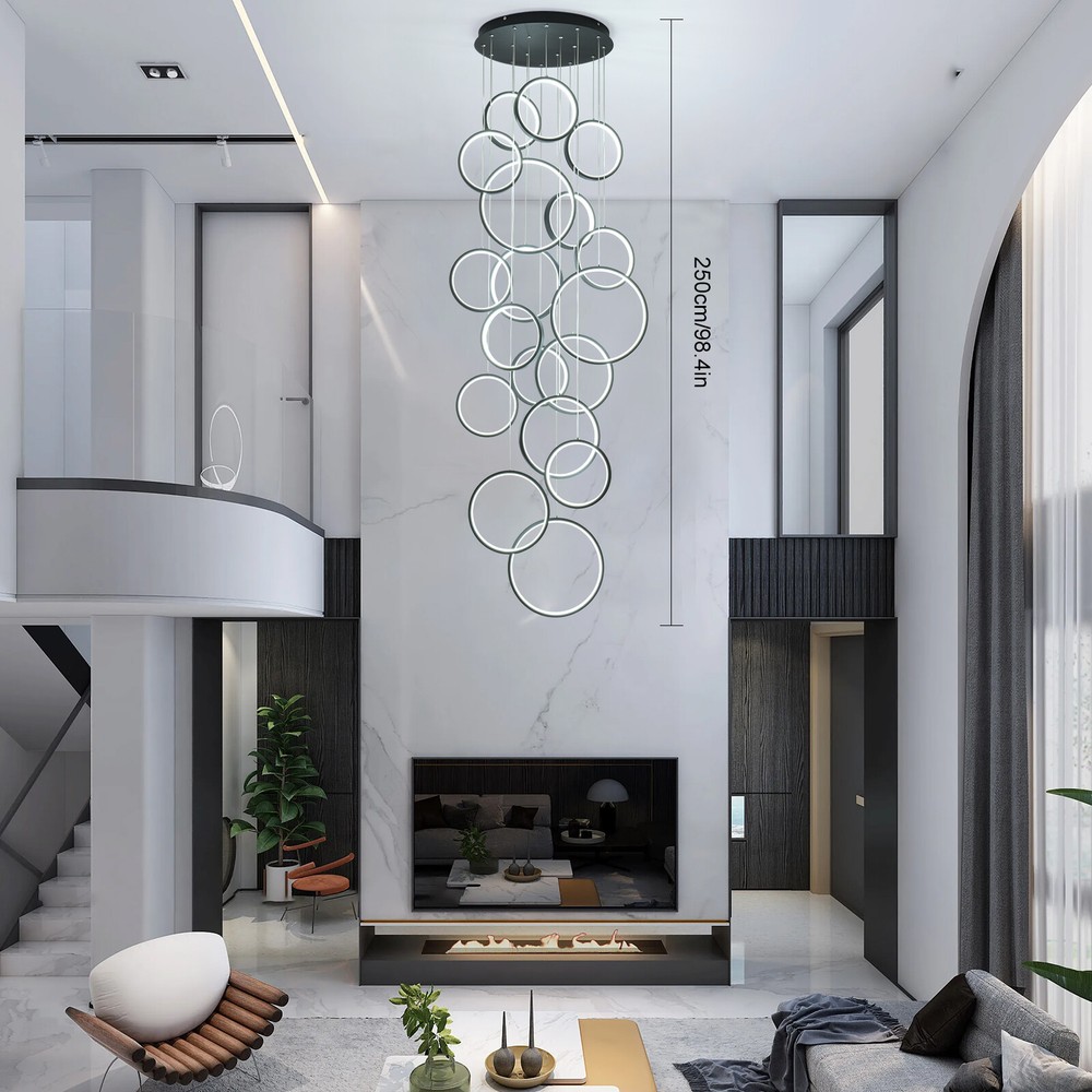 Modern Led Chandelier Lighting,Dimmable with Remote Control 18 Rings,Adjtable