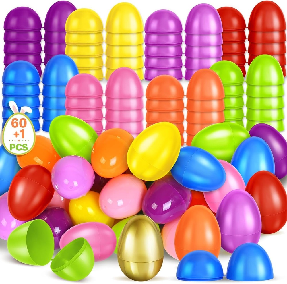2.3” Unfilled Easter Eggs, 60 pcs Colorful Egg Plus 1 Golden Egg, Empty Plast...