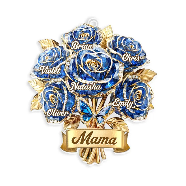 Personalized Mama Blue Rose Suncatcher Acrylic Window Decor