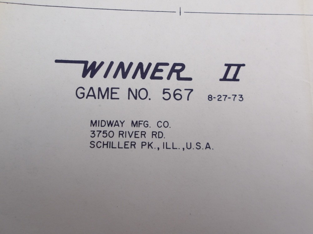 Midway- Winner II- Schematic -NOS