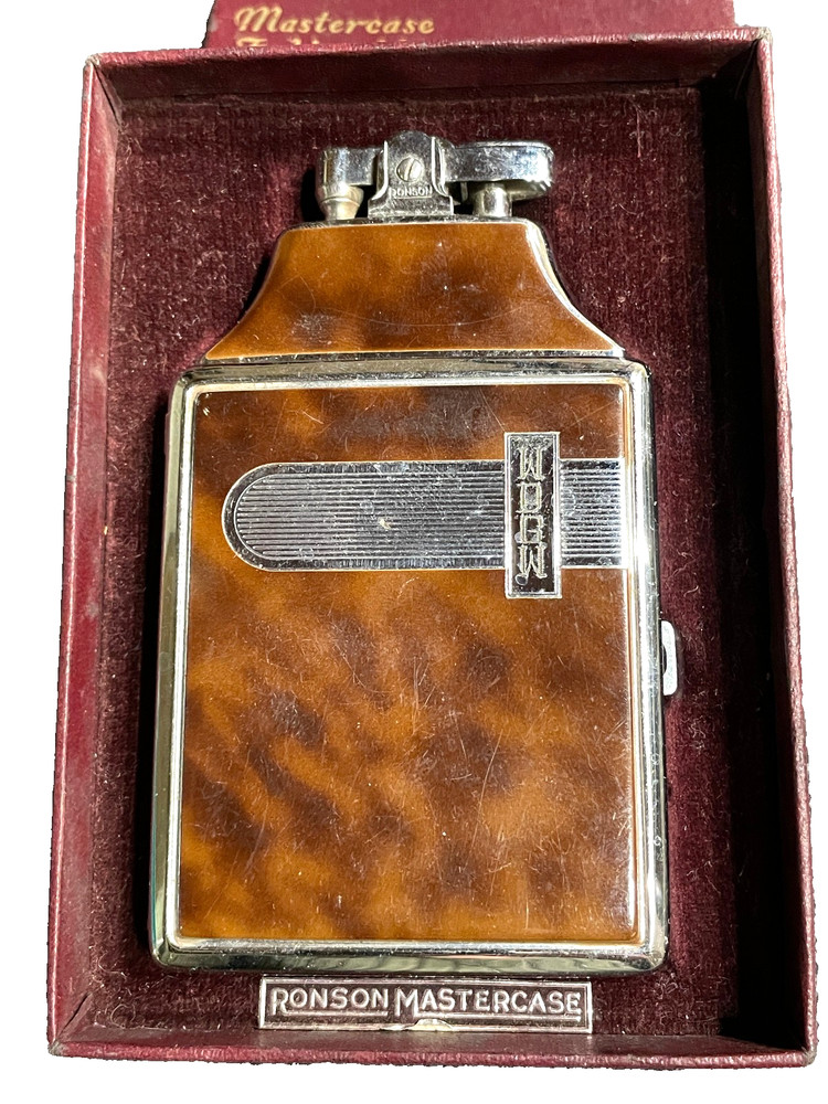RONSON Mastercase Lighter & Cig Case Combo. SHABBY BOX, NOT WORKING. Vintage.