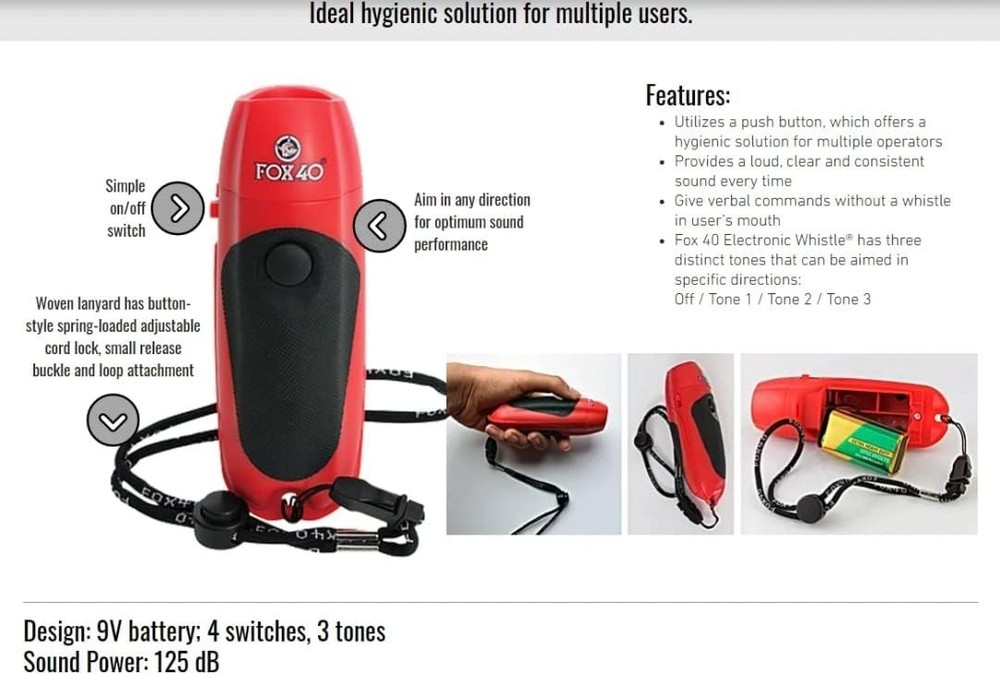 Portable & Durable Electronic Whistle - 100 Decibels with 9V Battery, Red Design