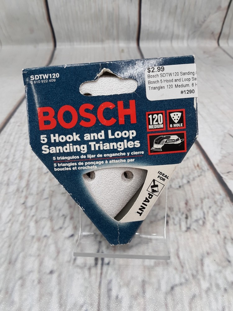 Bosch SDTW120 5 Hook and Loop Sanding Triangles 120 Medium Grit 6 Holes